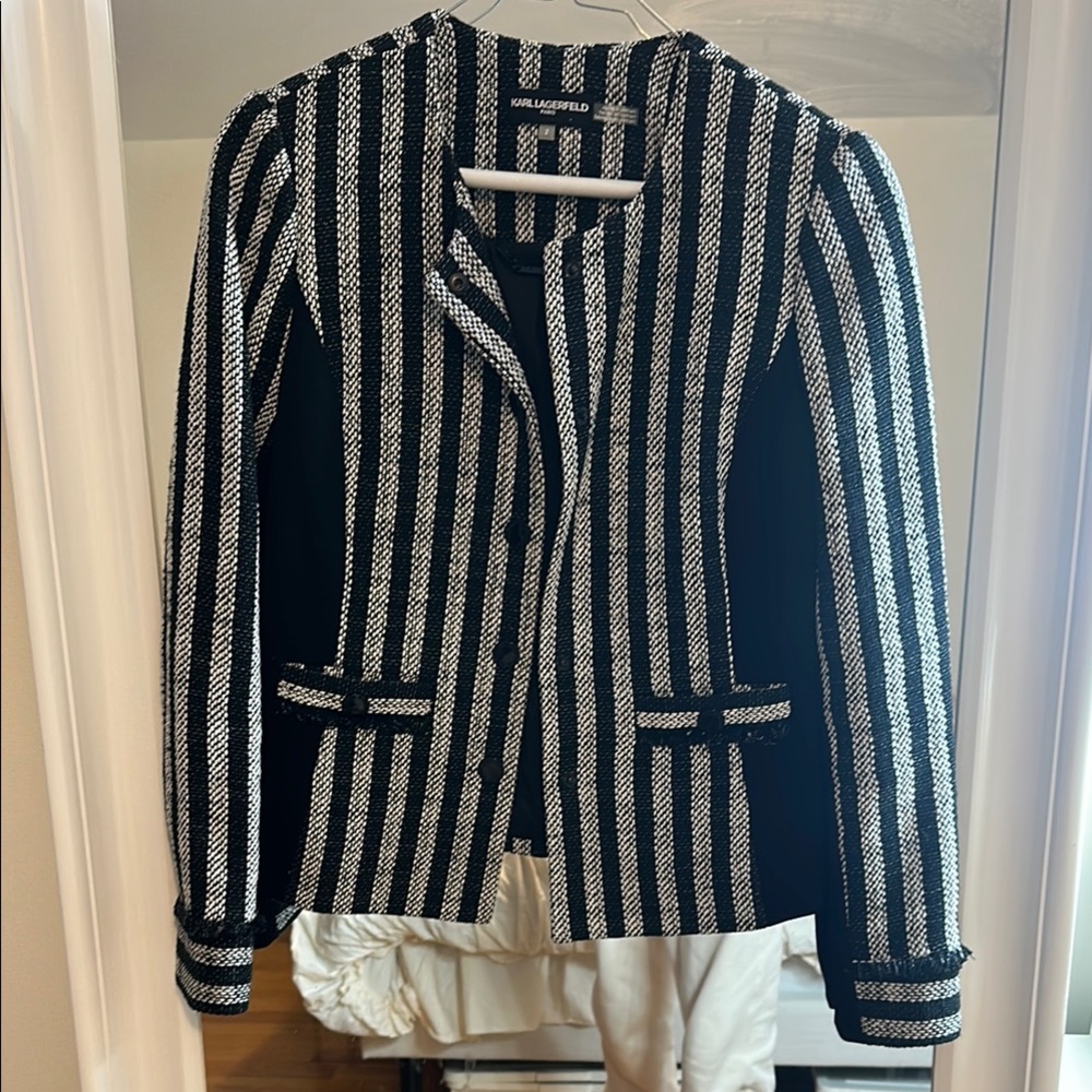 Karl Lagerfeld Black and White Striped Women's Jacket